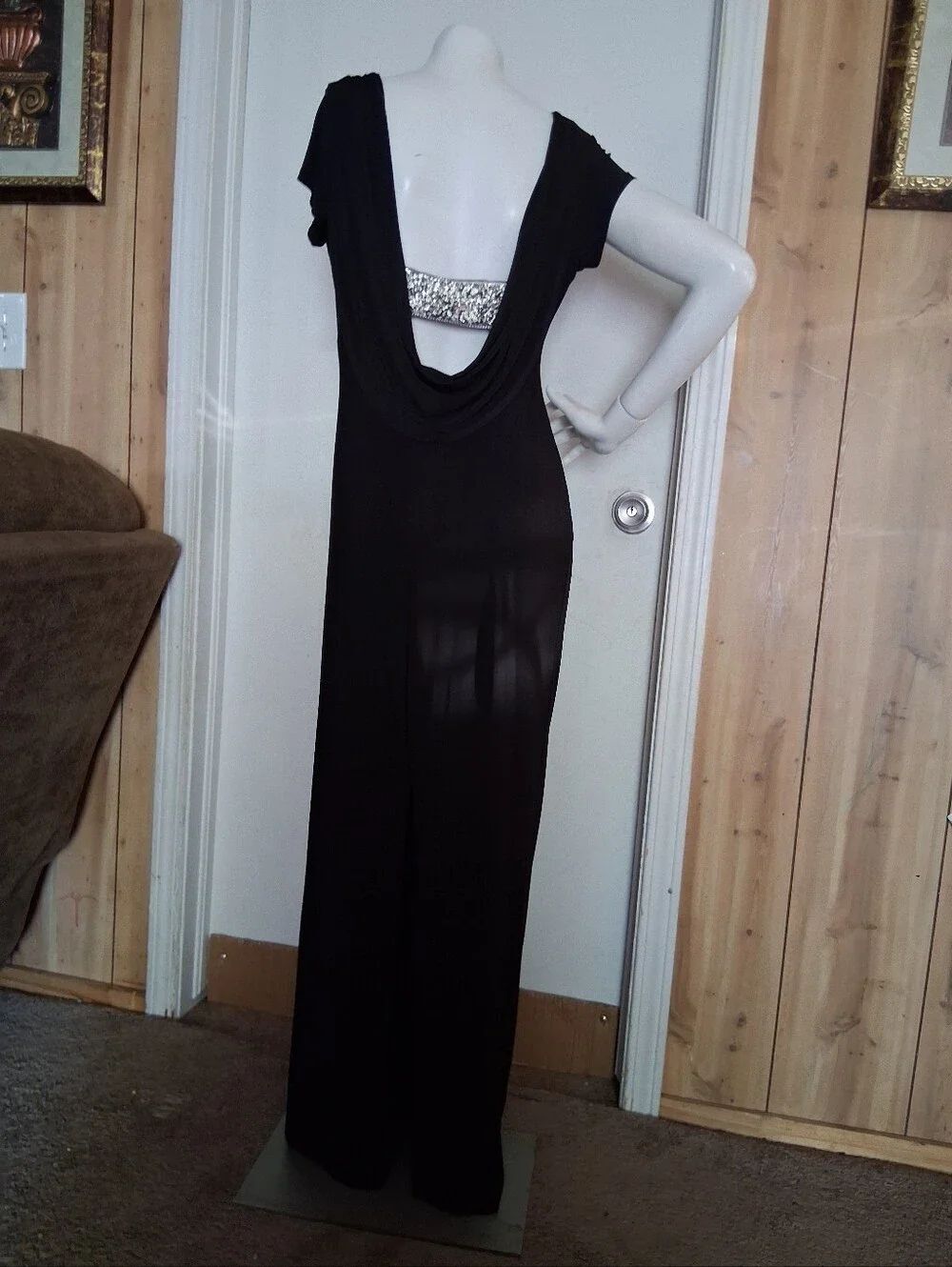 Marina Black Backless Evening Dress with Sequin Detail Size 6
